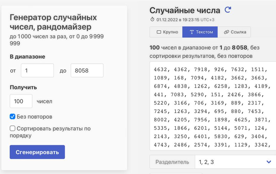 Результаты розыгрыша